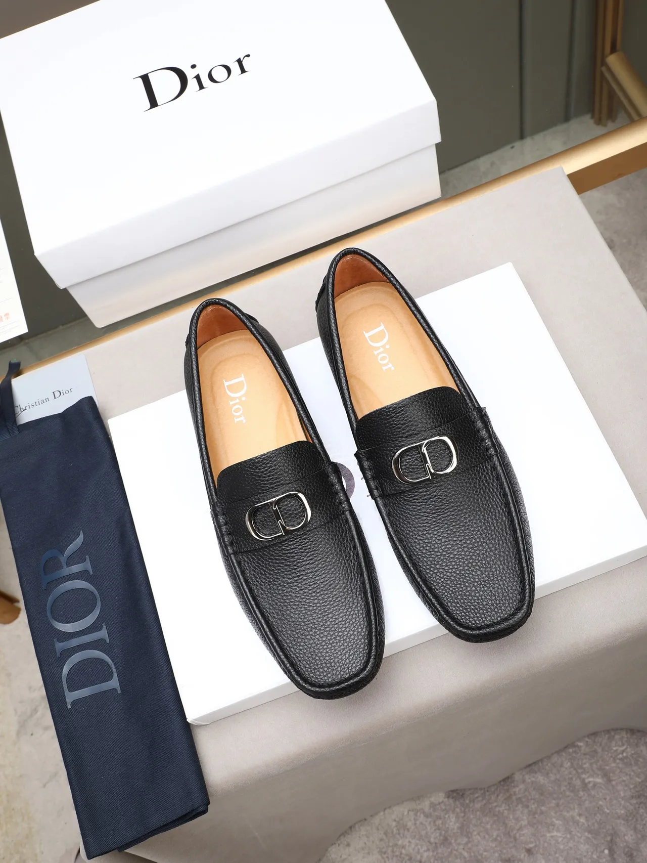 Black Pebbled Leather Buckle Loafer 4