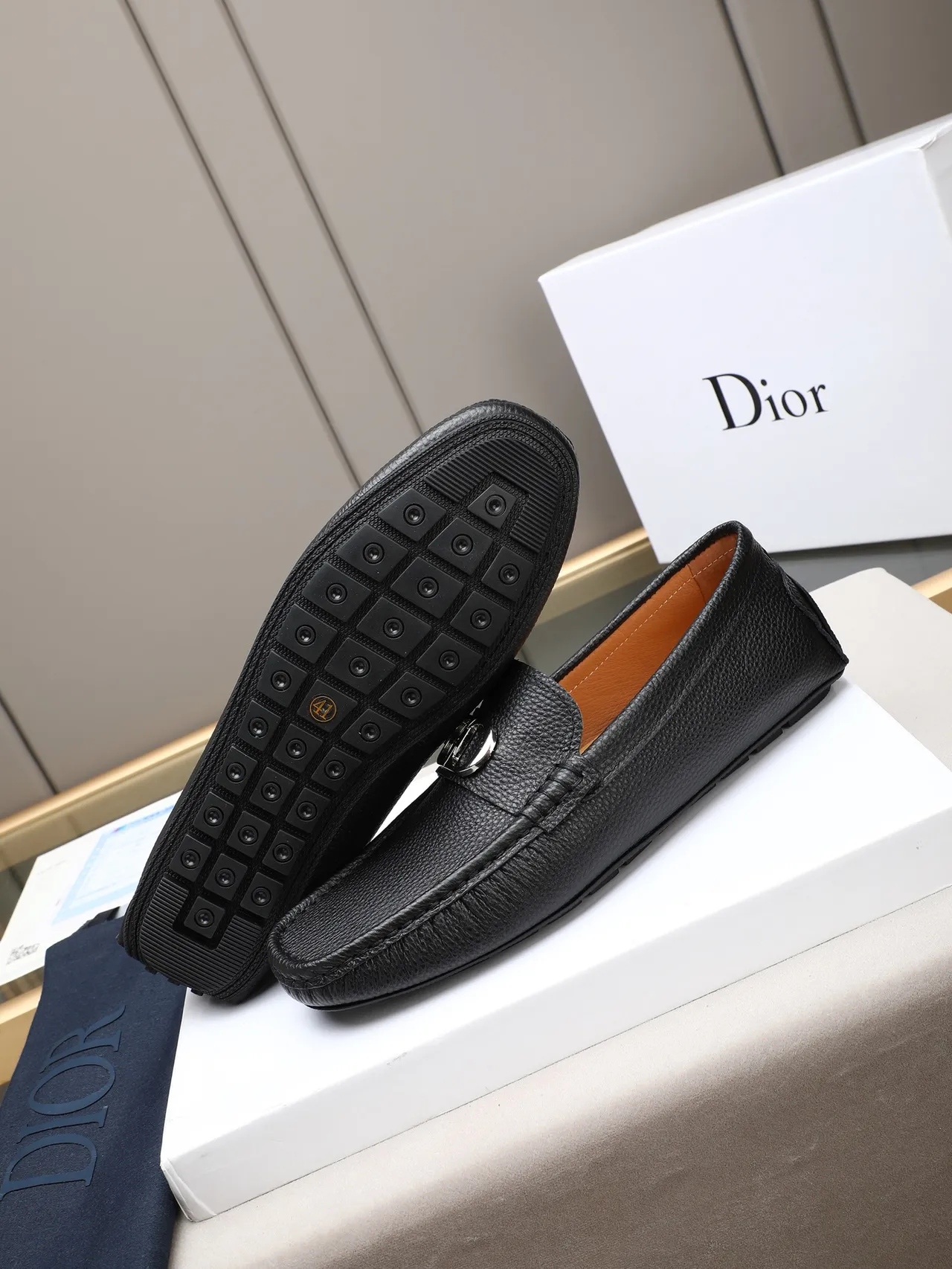 Black Pebbled Leather Buckle Loafer 3
