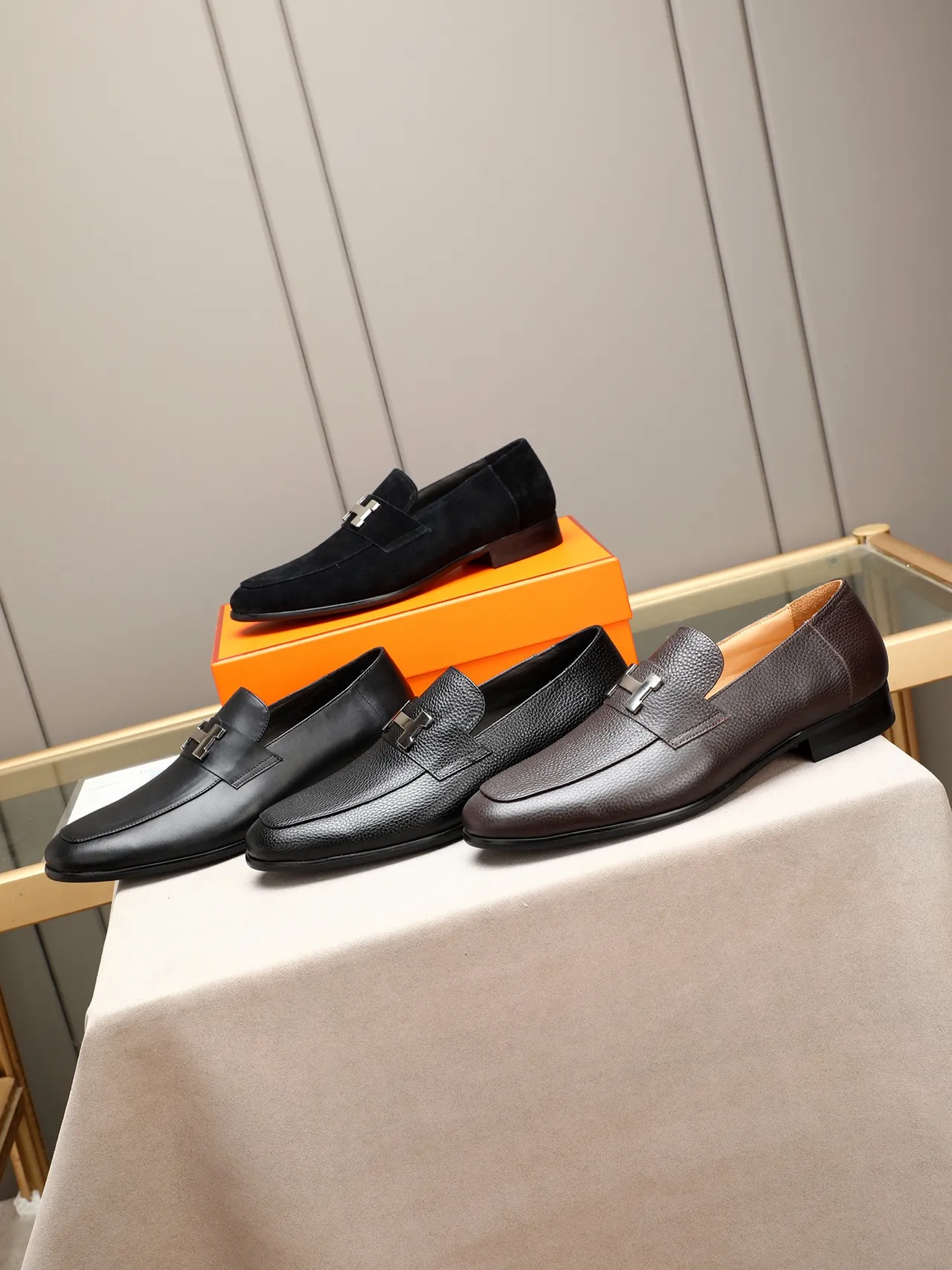 Black Pebbled Leather Buckle Loafer 2