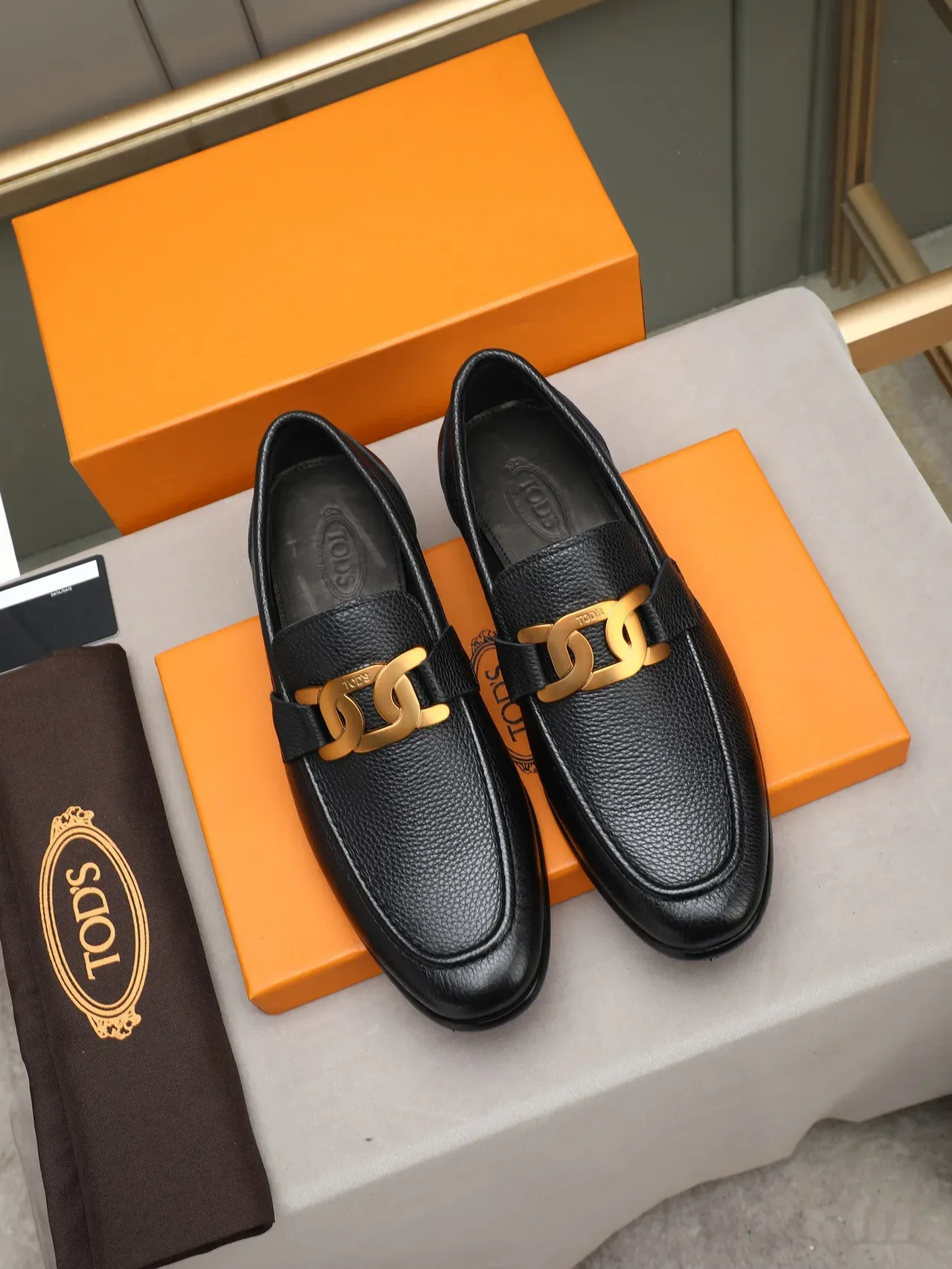 Black Pebbled Leather Horsebit Buckle Loafer 2
