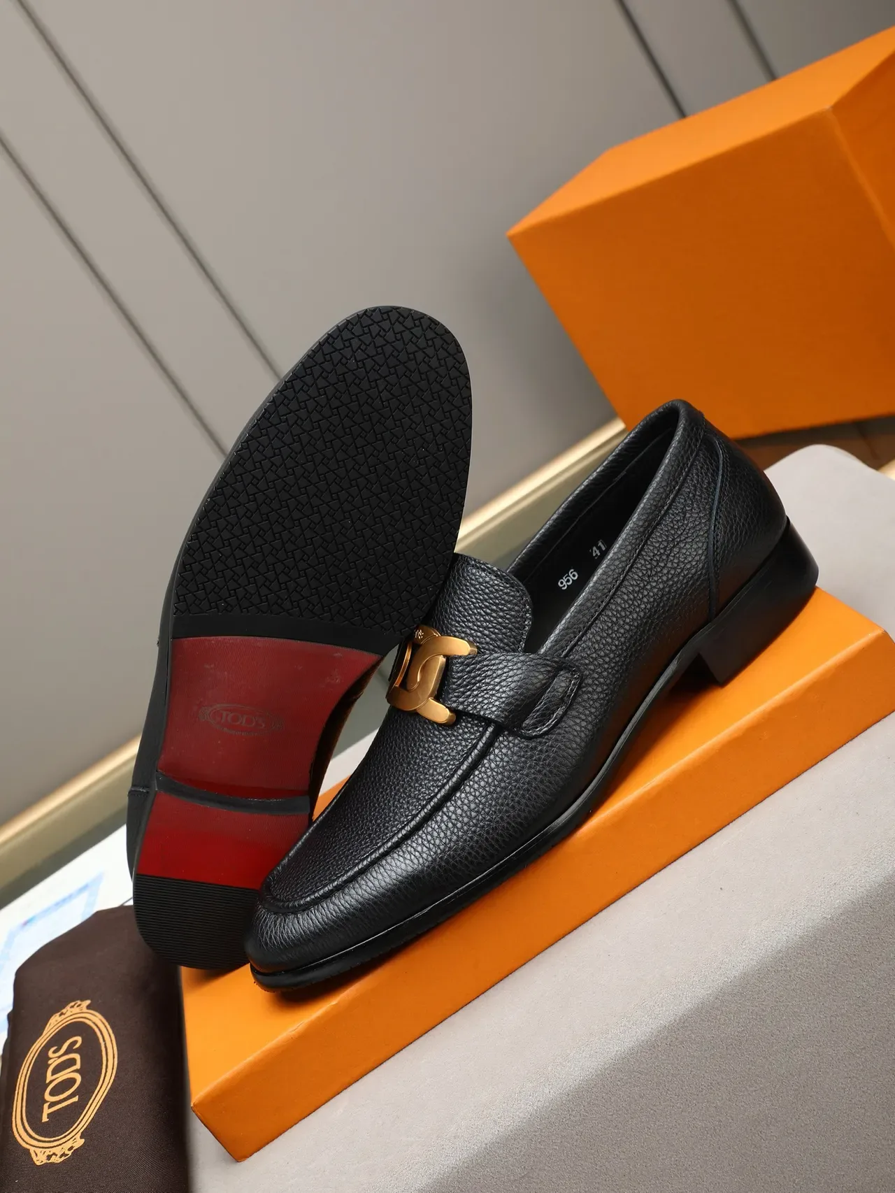 Black Pebbled Leather Horsebit Buckle Loafer 4