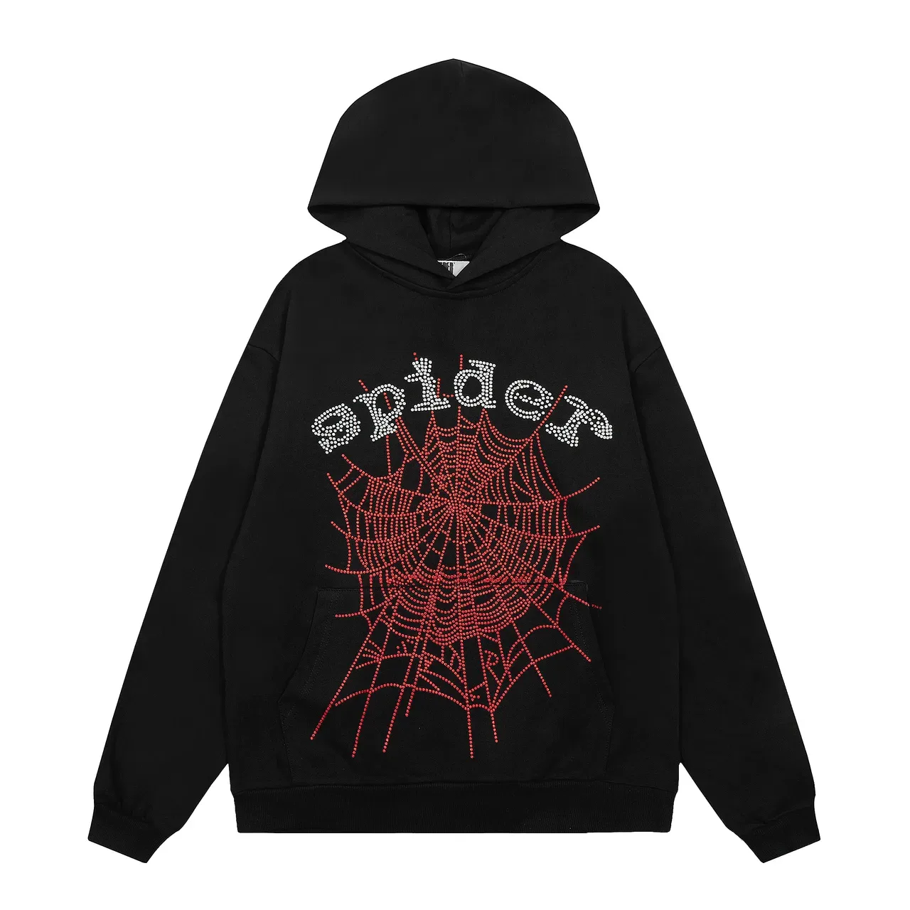 Black Rhinestone Spiderweb Graphic Oversized Pullover Hoodie 2