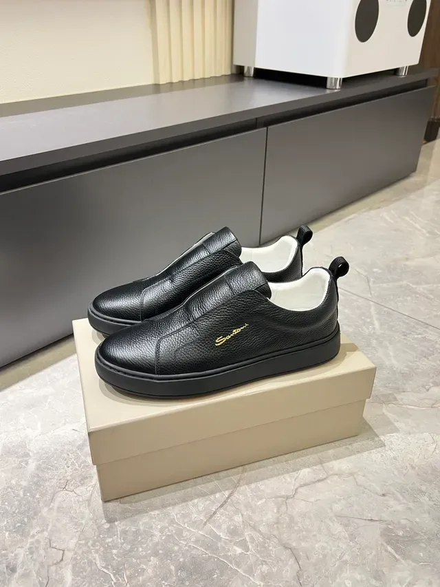 Black Slip-On Textured Leather Casual Shoes 5