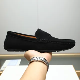 黑色麂皮便士带乐福鞋