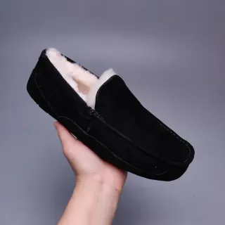 黑色羊毛里麂皮乐福鞋