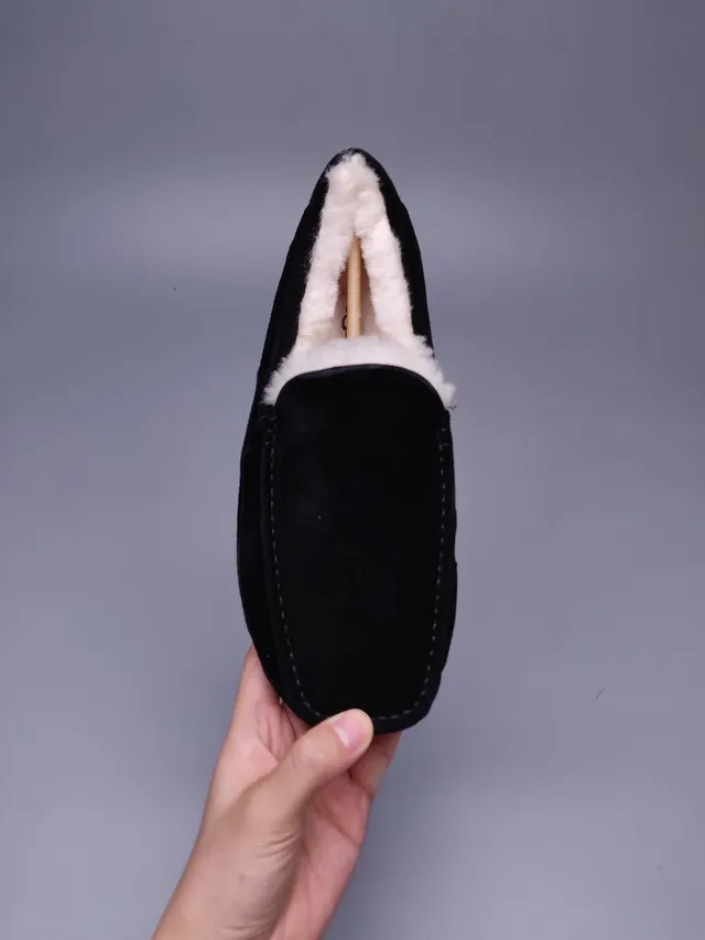 Black Suede Shearling-Lined Moccasin Loafer 2