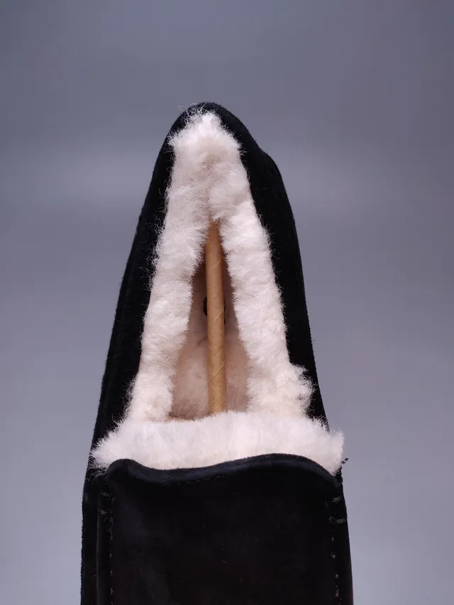 Black Suede Shearling-Lined Moccasin Loafer 3