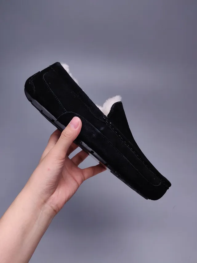 Black Suede Shearling-Lined Moccasin Loafer 5