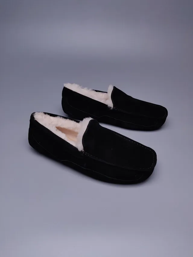 Black Suede Shearling-Lined Moccasin Loafer 7