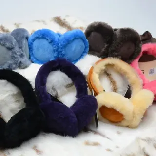 Black White Fluffy Faux-Fur Lined Padded Ear Cups Beanie