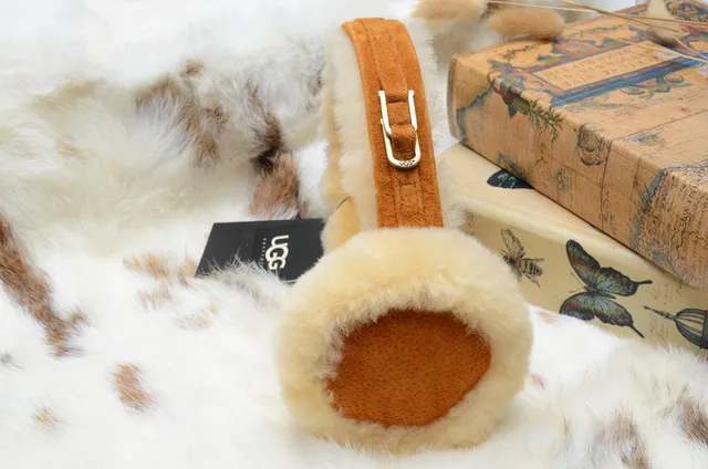 Black White Fluffy Faux-Fur Lined Padded Ear Cups Beanie 9