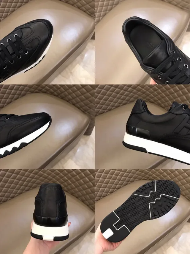 Black White Leather Upper Wavy Midsole Sneakers 2