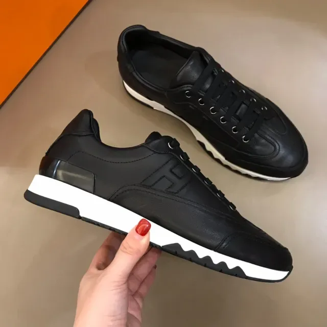 Black White Leather Upper Wavy Midsole Sneakers 6