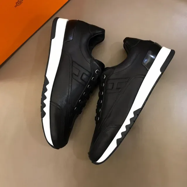 Black White Leather Upper Wavy Midsole Sneakers 8