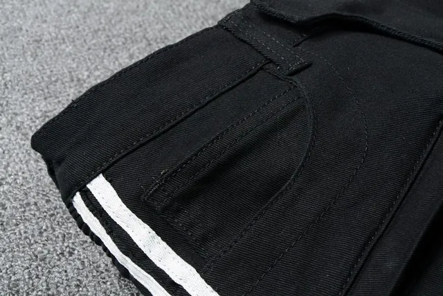 Black White Moto-Inspired Side Stripe Detail Jeans 14