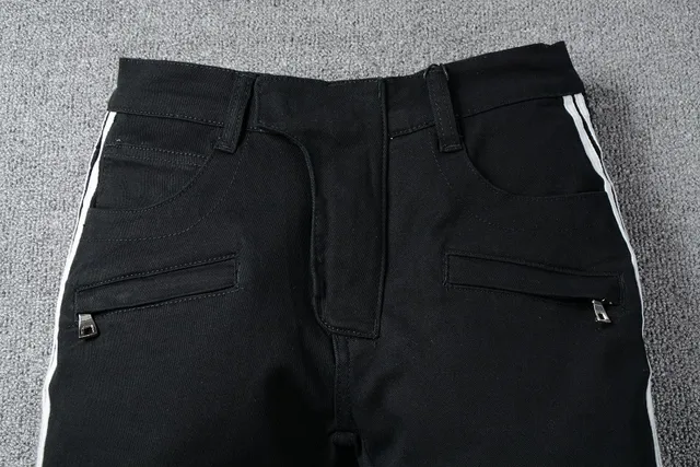 Black White Moto-Inspired Side Stripe Detail Jeans 15