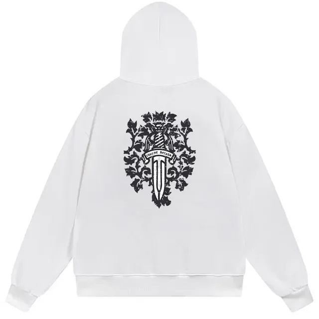 Black White Oversized Fit Full-Zip Front Hoodie 3