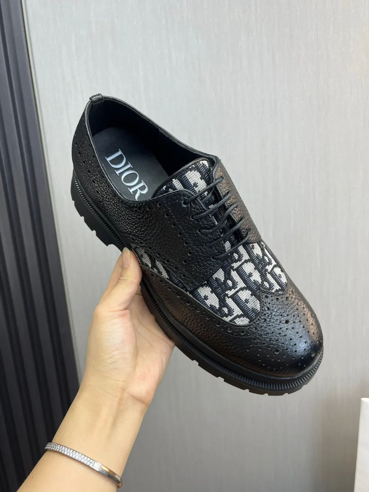 Black White Textured Pebbled Leather Perforations Brogue 7