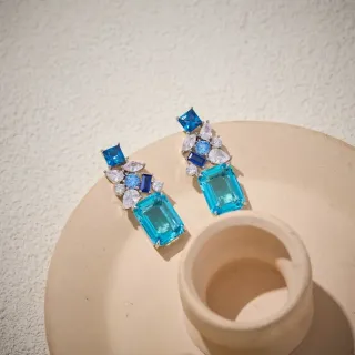 Blue and Clear Multi-Stone Cluster Drop Earrings
