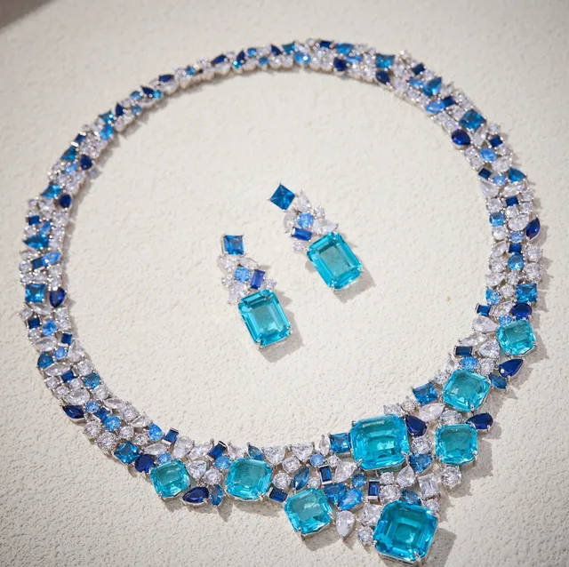 Blue and Clear Multi-Stone Cluster Drop Earrings 6