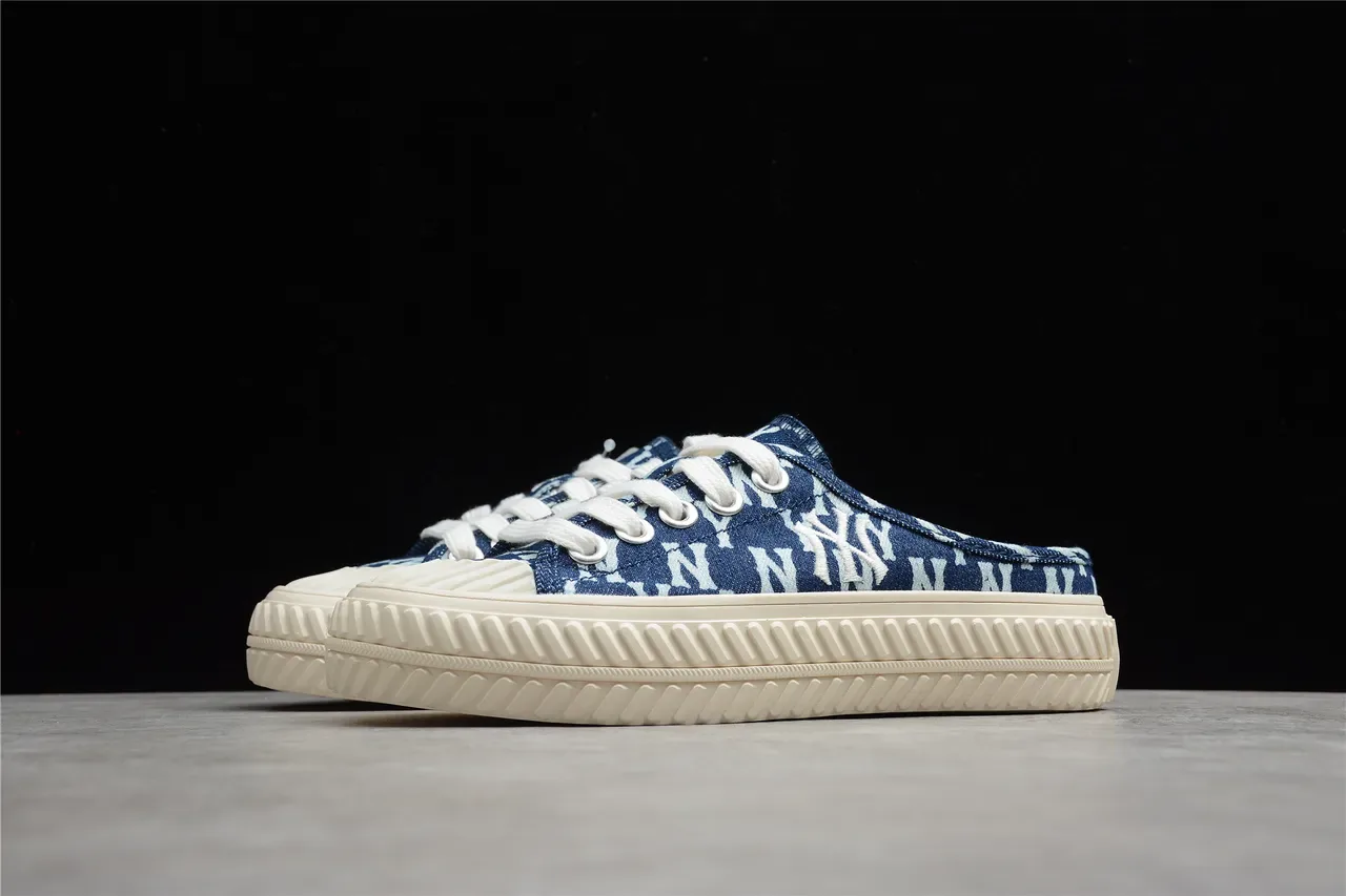 Blue and White Monogram Canvas Slip-On Mule Casual Shoes 12