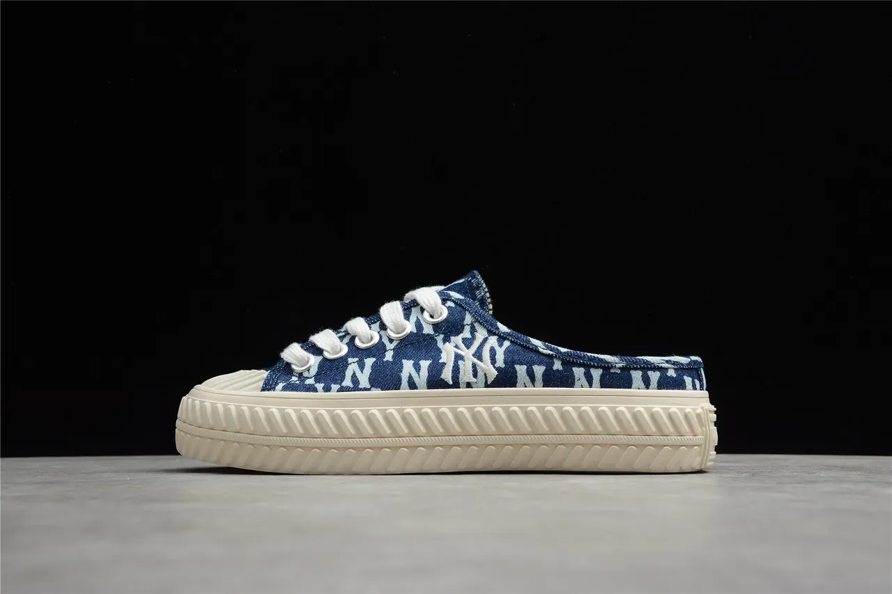 Blue and White Monogram Canvas Slip-On Mule Casual Shoes 13