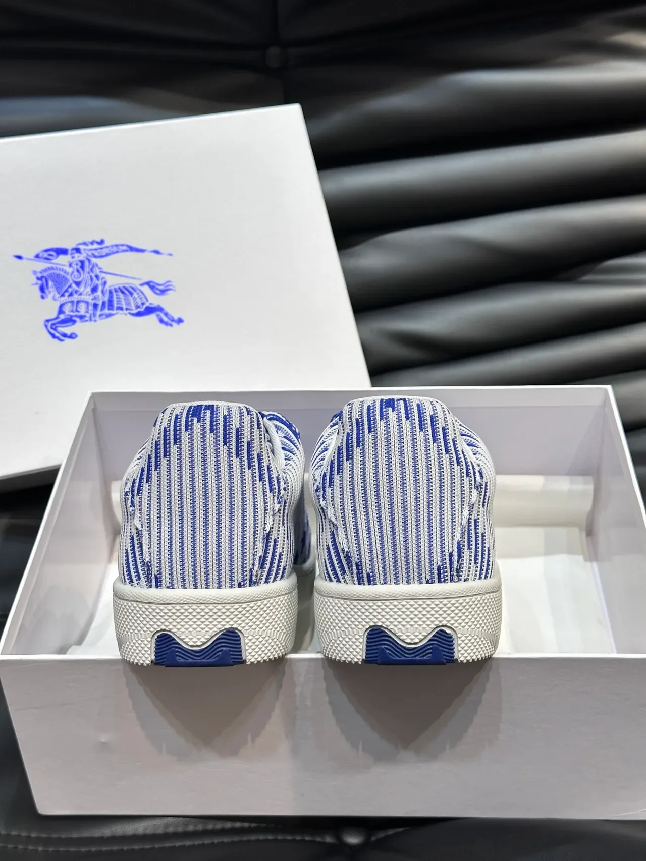 Blue and White Woven Knit Low-Top Sneakers 3