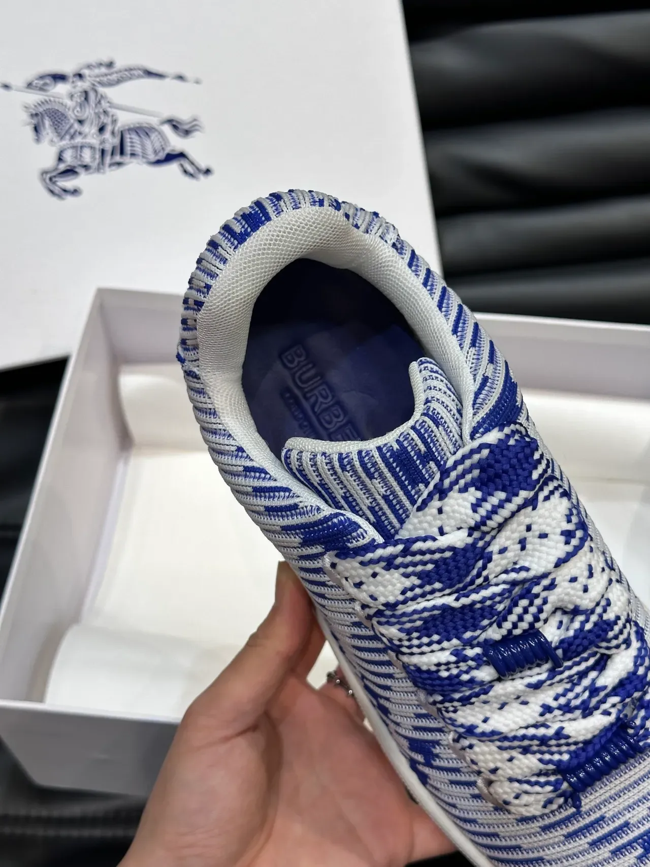 Blue and White Woven Knit Low-Top Sneakers 4