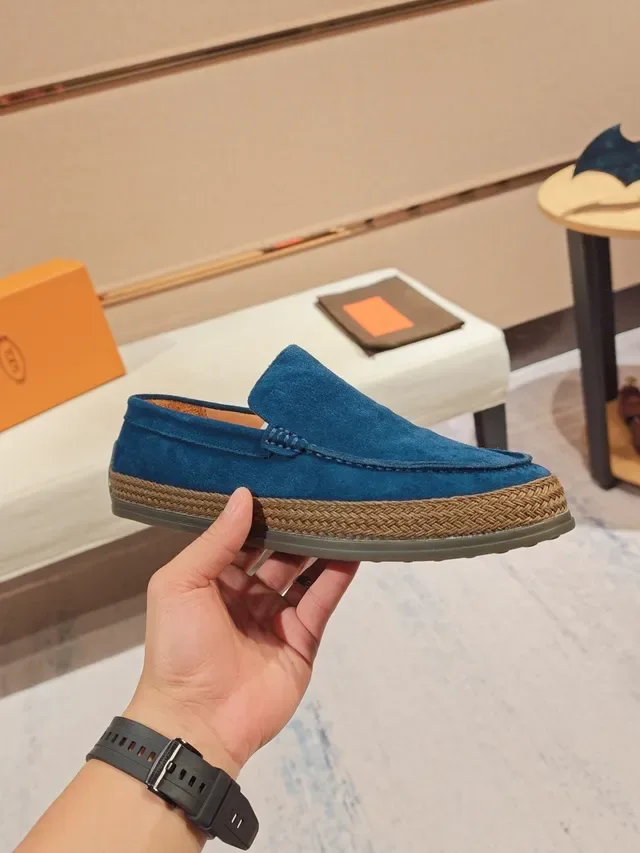 Blue Beige Suede Upper Braided Jute Sole Trim Loafer 5