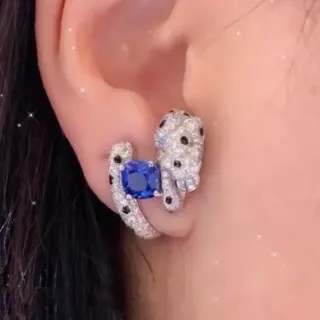 Blue Black Animal-Shaped Pavé-Set Earrings