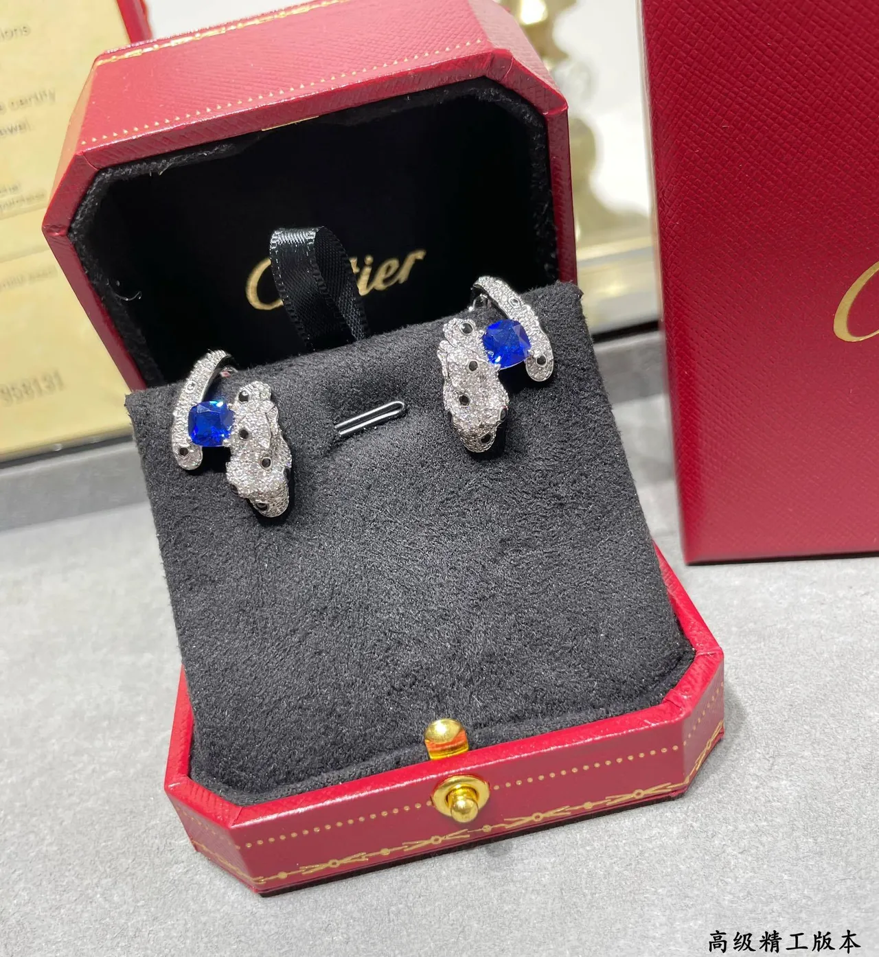 Blue Black Animal-Shaped Pavé-Set Earrings 4