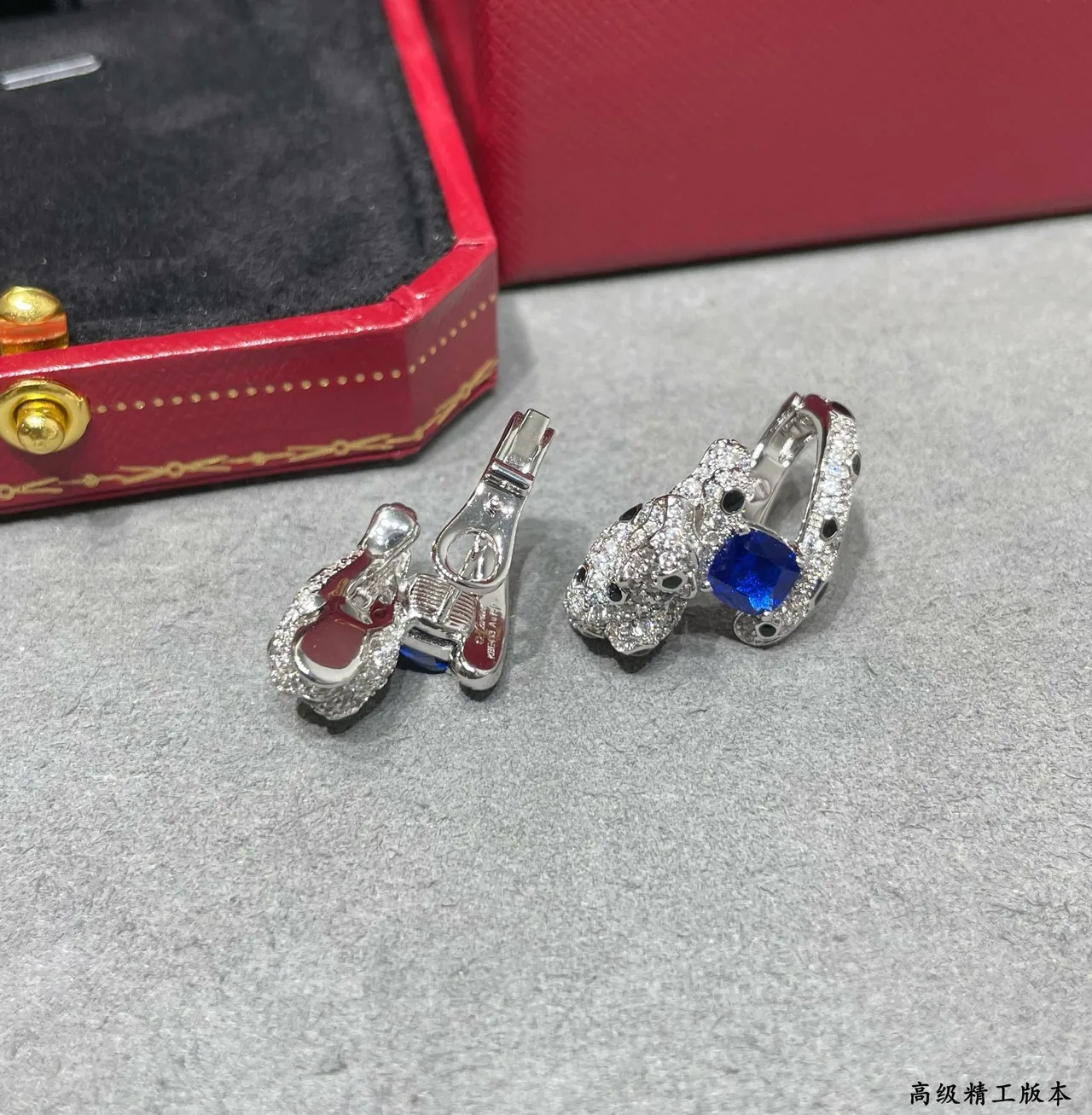 Blue Black Animal-Shaped Pavé-Set Earrings 5