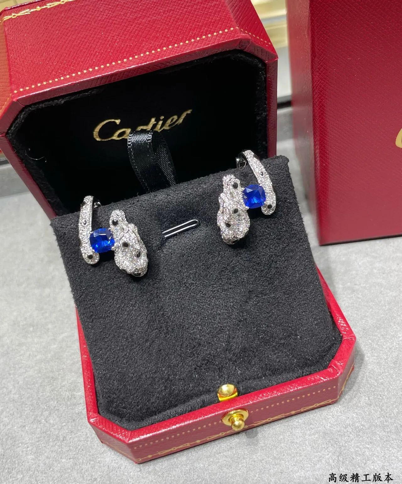 Blue Black Animal-Shaped Pavé-Set Earrings 6
