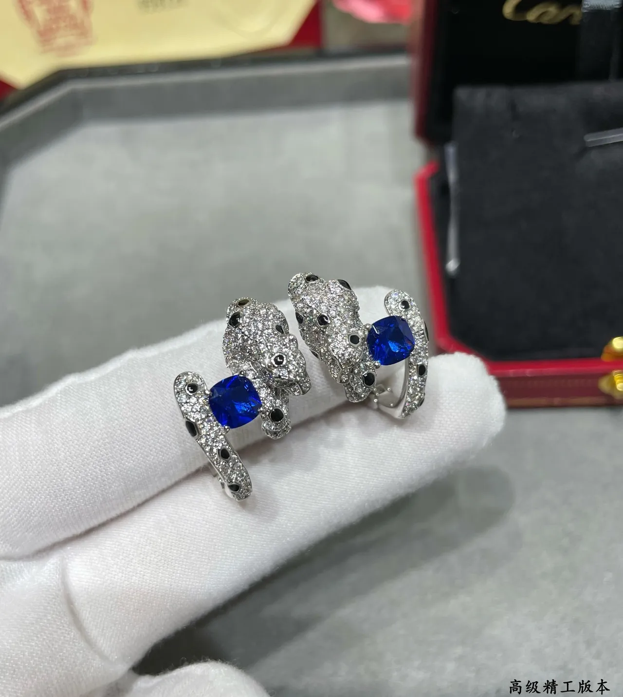 Blue Black Animal-Shaped Pavé-Set Earrings 7