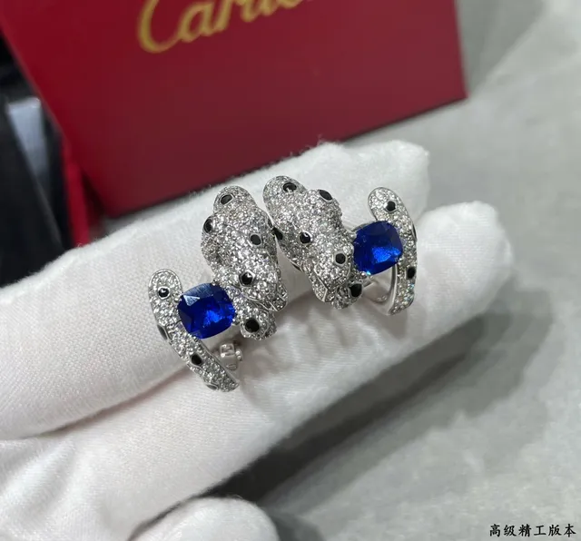 Blue Black Animal-Shaped Pavé-Set Earrings 8
