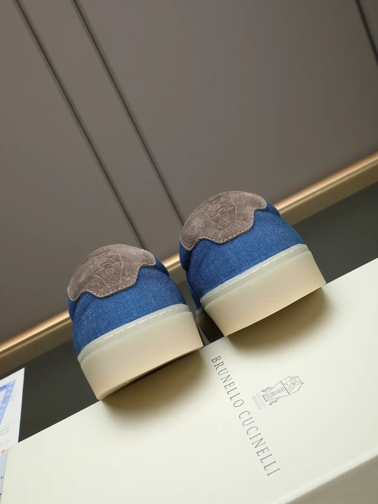 Blue Brown Denim Upper Suede Heel Tab Casual Shoes 4