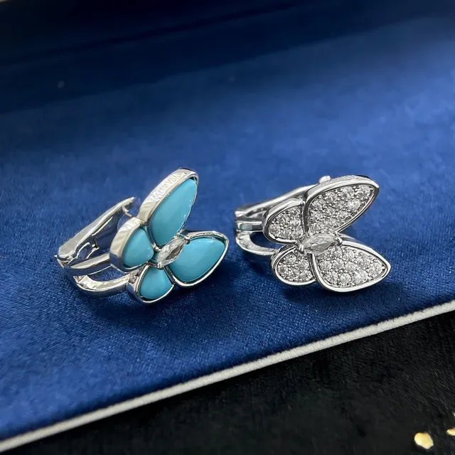 Blue Gold Butterfly Motif Enamel Wings Ring 4
