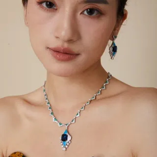 Pendentif Géométrique Bleu Vert Multi-Gemmes Collier