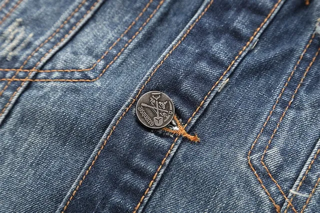 Blue Orange Classic Button-Front Distressed Wash Denim Jacket 4