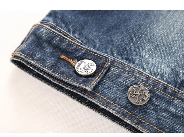 Blue Orange Classic Button-Front Distressed Wash Denim Jacket 6