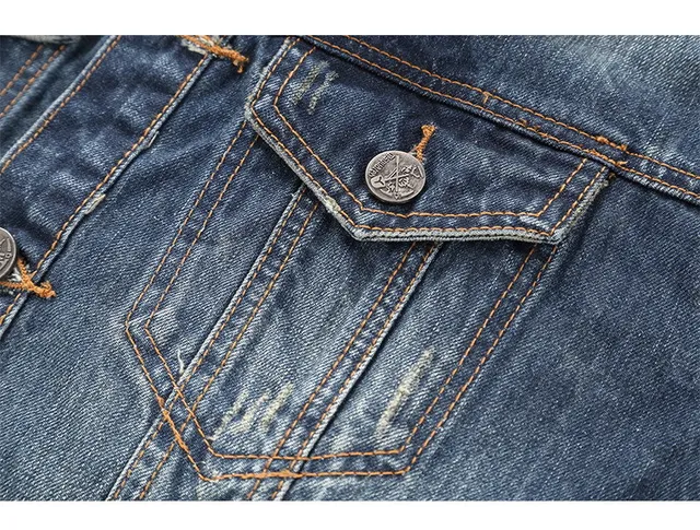 Blue Orange Classic Button-Front Distressed Wash Denim Jacket 8