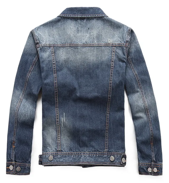Blue Orange Classic Button-Front Distressed Wash Denim Jacket 10
