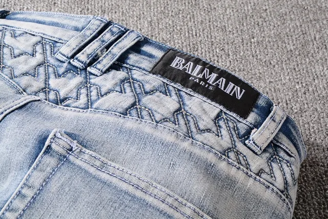 Blue White Light-Wash Distressed Denim Geometric Stitched Panels Shorts 3