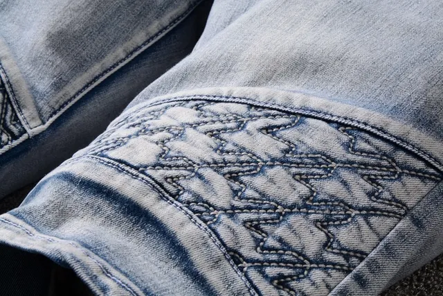 Blue White Light-Wash Distressed Denim Geometric Stitched Panels Shorts 7