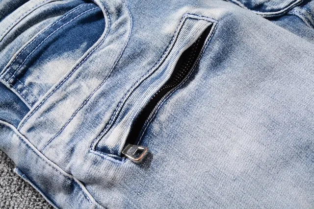 Blue White Light-Wash Distressed Denim Geometric Stitched Panels Shorts 8