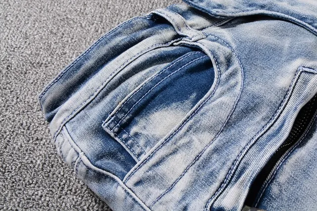 Blue White Light-Wash Distressed Denim Geometric Stitched Panels Shorts 9
