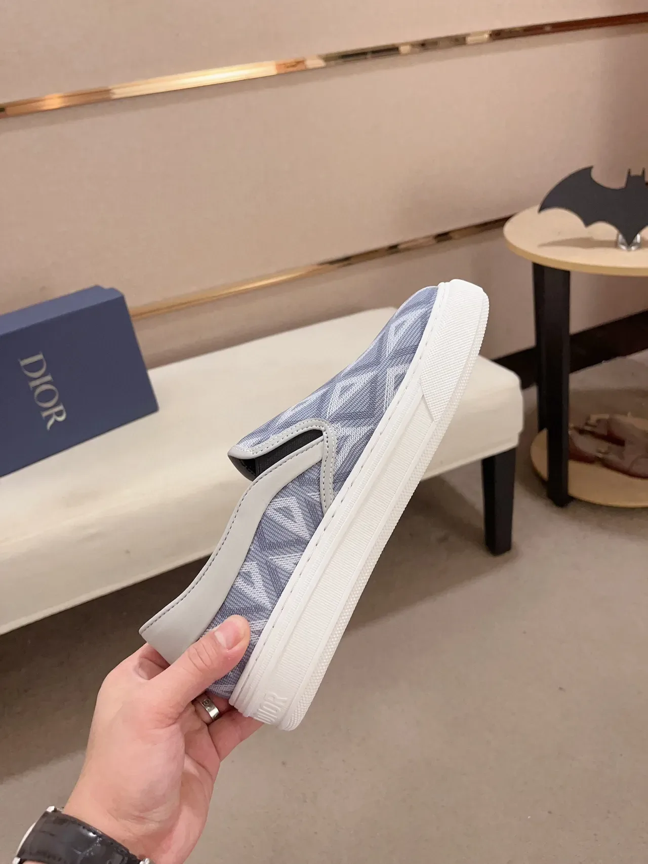 Blue White Slip-On Geometric-Print Fabric Upper Sneakers 5