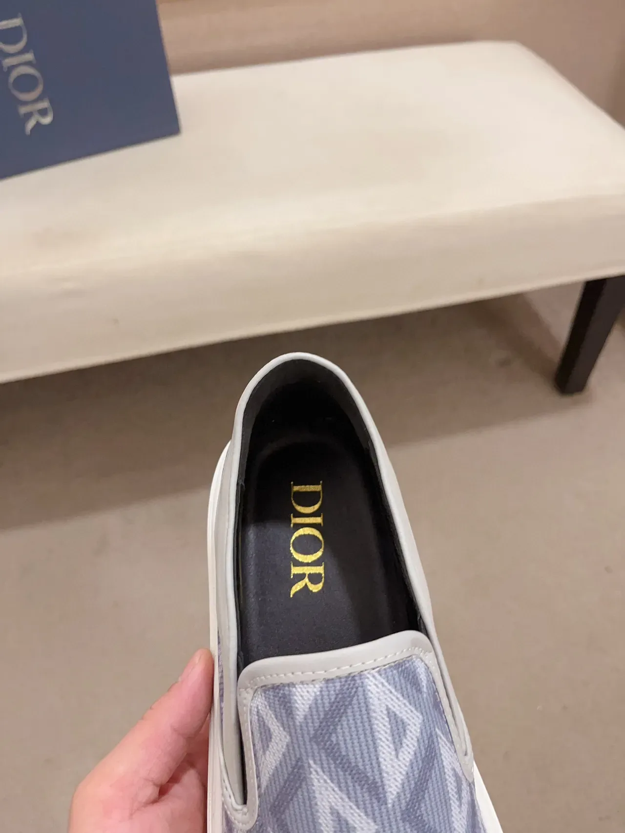 Blue White Slip-On Geometric-Print Fabric Upper Sneakers 6