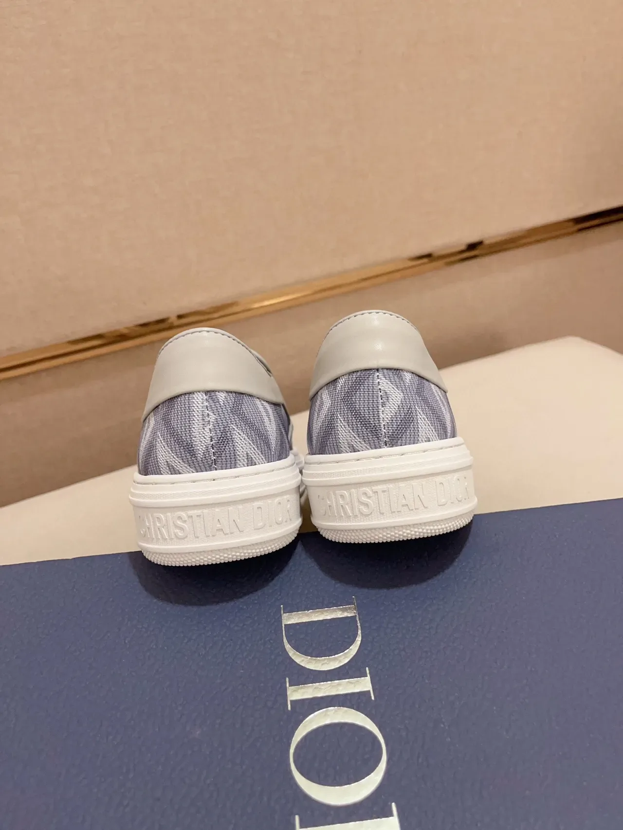 Blue White Slip-On Geometric-Print Fabric Upper Sneakers 8