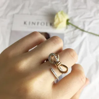 Bow-Shaped Pavé Two-Tone Open Ring